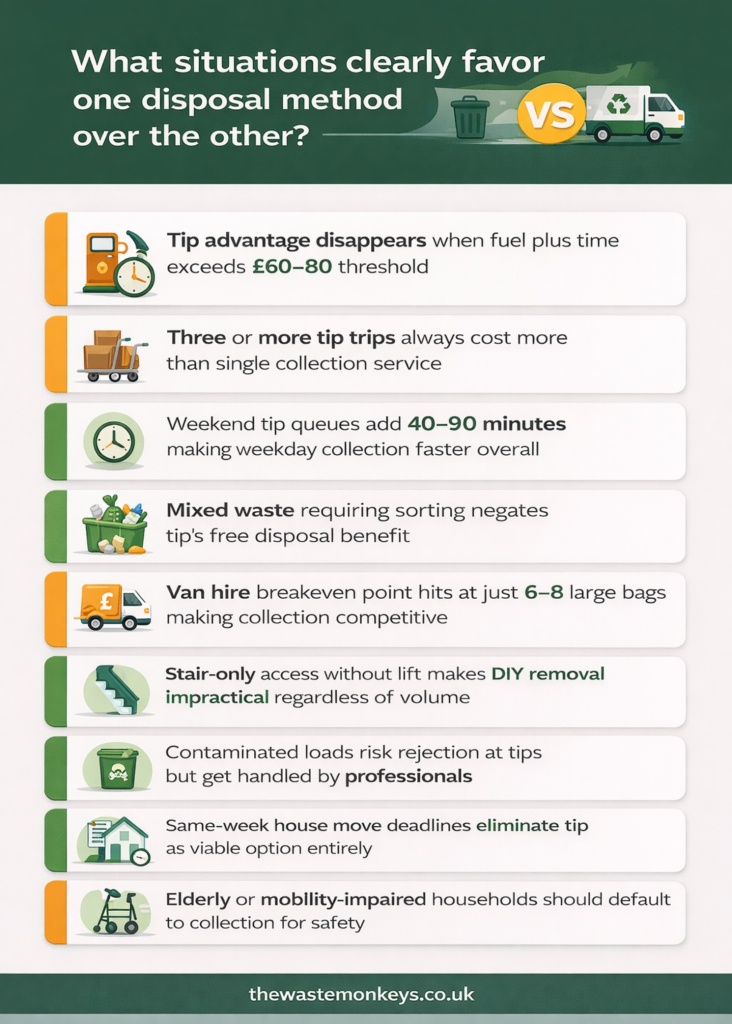 what situations clearly favor one disposal method over the other