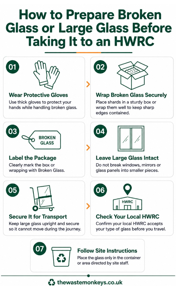 How to prepare broken glass or large glass before taking it to an HWRC